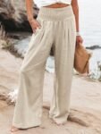 Women's Clothing Minimalist Smocked Waist Wide Leg Pants  Casual Loose Slant Pocket Pants