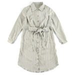 Long sleeved striped shirt Spring 2023 white women's waist closing one-piece shirt