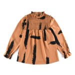 Women's round neck shirt Spring 2023 loose brown long sleeve temperament shirt