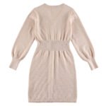 Women's V-neck waist closing dress 2023 spring color beige temperament hip wrap skirt