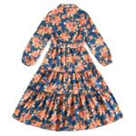 Women's long sleeve lapel dress 2023 spring waist closing flower dress