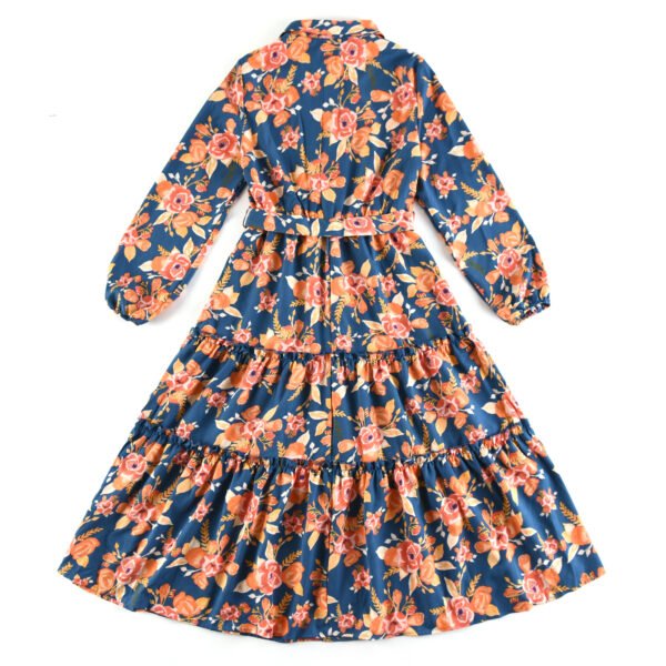 Women's long sleeve lapel dress 2023 spring waist closing flower dress