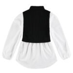 Women's round neck patchwork top 2023 spring long sleeve black white temperament shirt