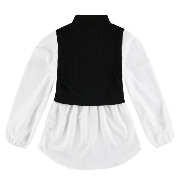 Women's round neck patchwork top 2023 spring long sleeve black white temperament shirt