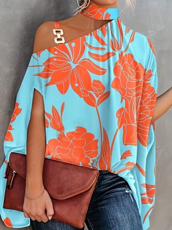 Summer Halter Batwing Sleeve Floral Print Blouse Women's Blouse